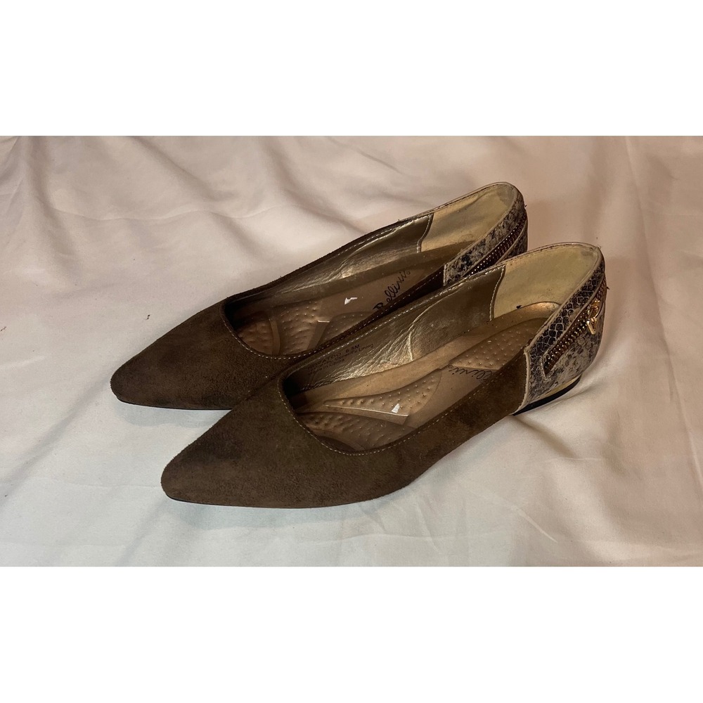 Bellini Novatoo Women's Brown Suede Pointed Toe Snake Print Flat Shoes Size 6.5